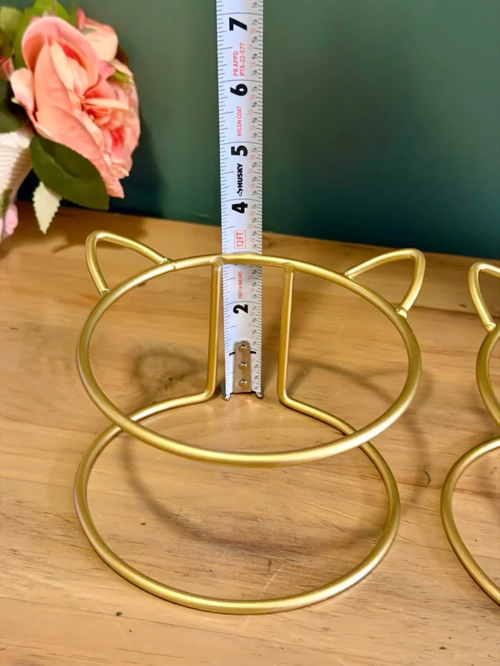 Gold Cat Ear Bowl Stand Set Pet Feeder Planter Holder Cute Metal